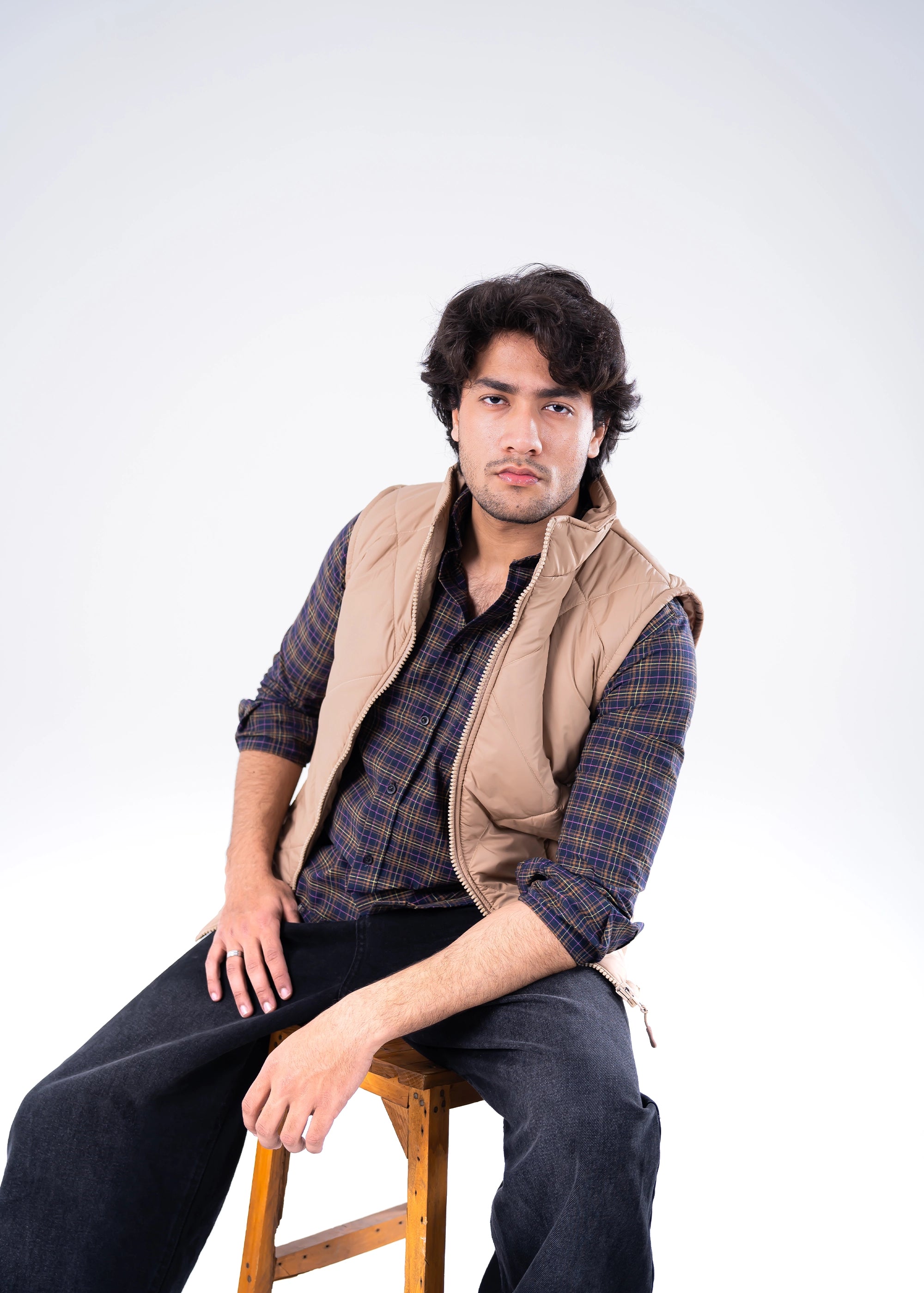 BUBBLE/QUILTED JACKET H/SLV BEIGE - GTS-6385