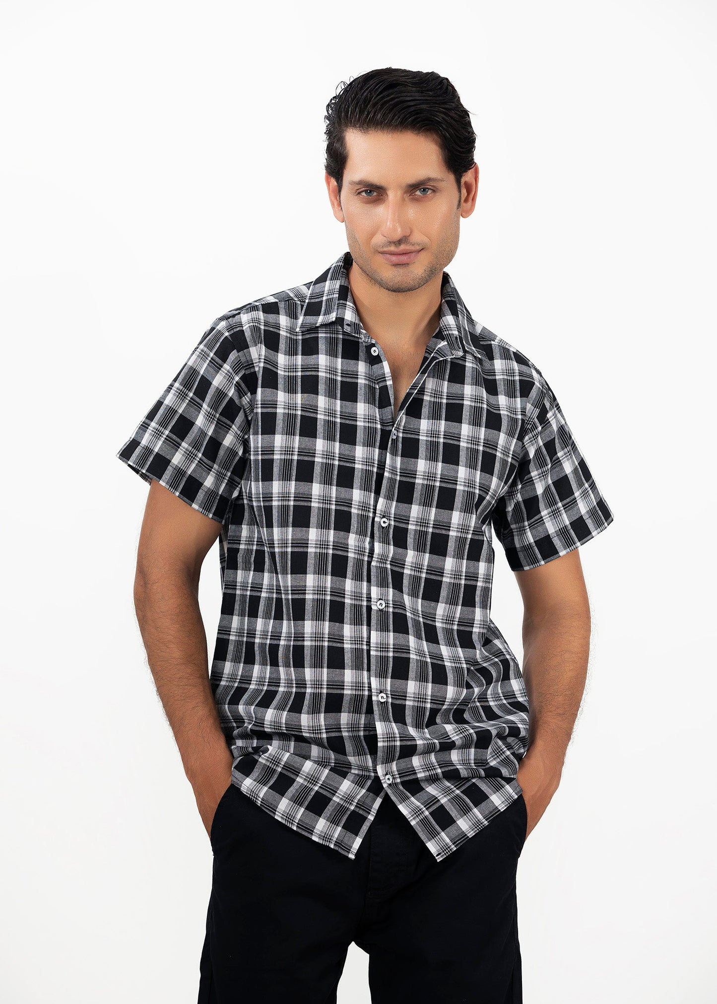 Picture of GTS-6436 SHIRT CASUAL H/SLV BLACK CHECK - Chenone Official - Online Shopping