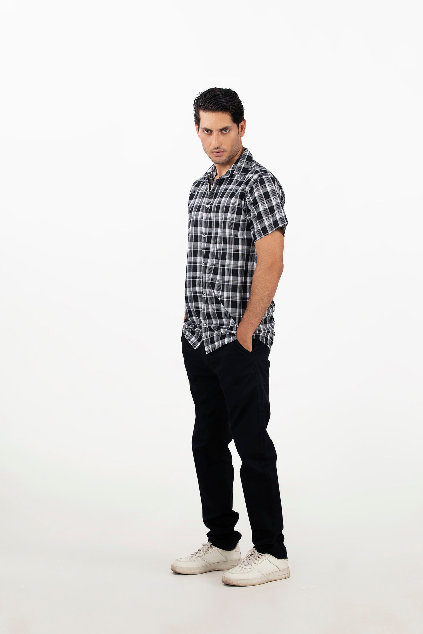 Picture of GTS-6436 SHIRT CASUAL H/SLV BLACK CHECK - Chenone Official - Online Shopping