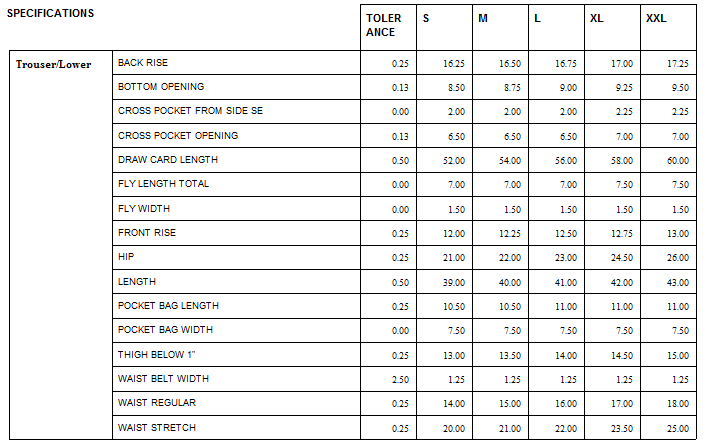 Men's  Pull on Trouser Grey/Navy Size Chart