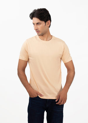Men's peach crew-neck T-shirt with short sleeves, front view