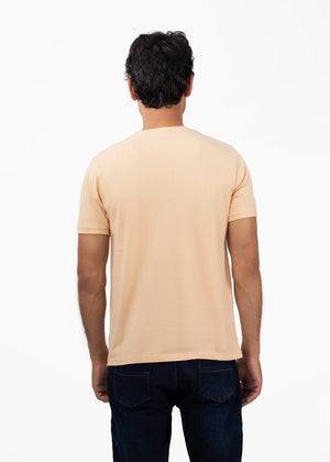 Men's peach round-neck T-shirt with short sleeves, back view
