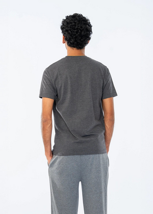 Men's charcoal T-shirt back view with crew neck and short sleeves