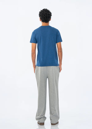 Men's grey pull-on trousers with straight legs, back view