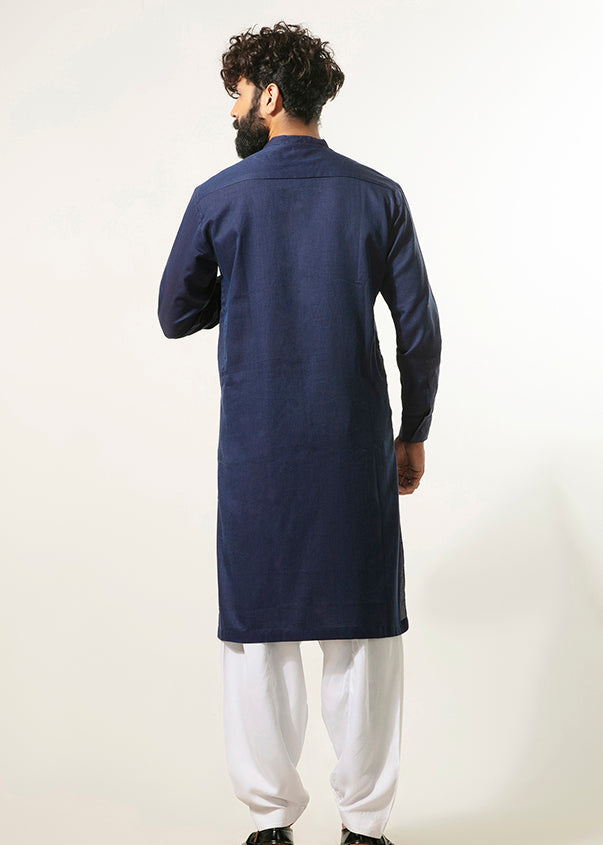 Blue long-sleeve kurta tunic with plain back
