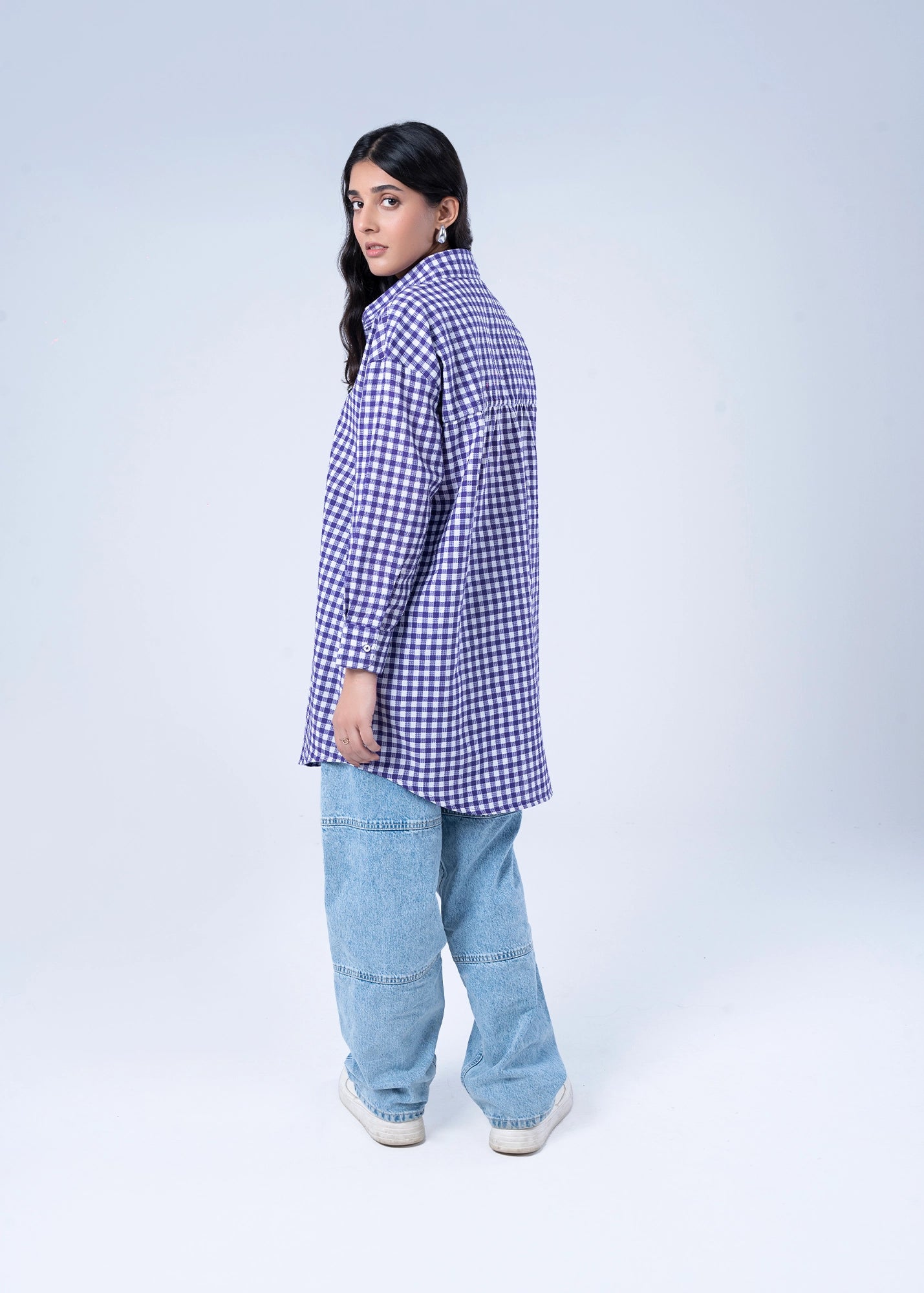 WOVEN TOP PURPLE CHECK - LDS-7100