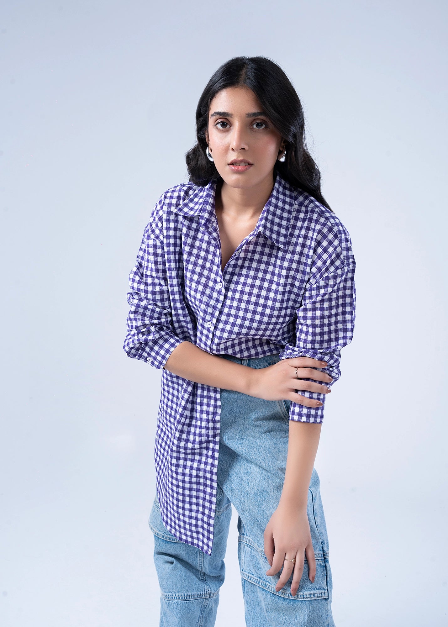 WOVEN TOP PURPLE CHECK - LDS-7100