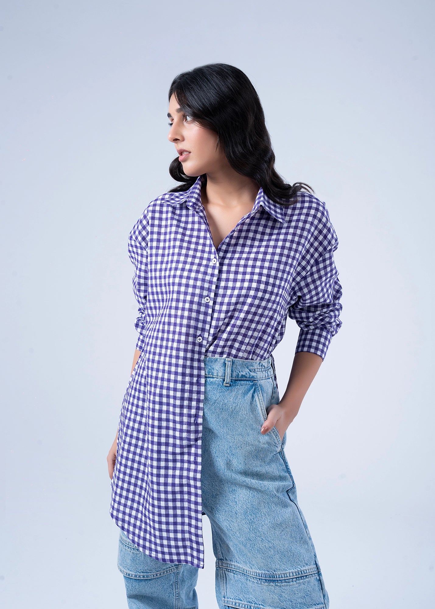 WOVEN TOP PURPLE CHECK - LDS-7100