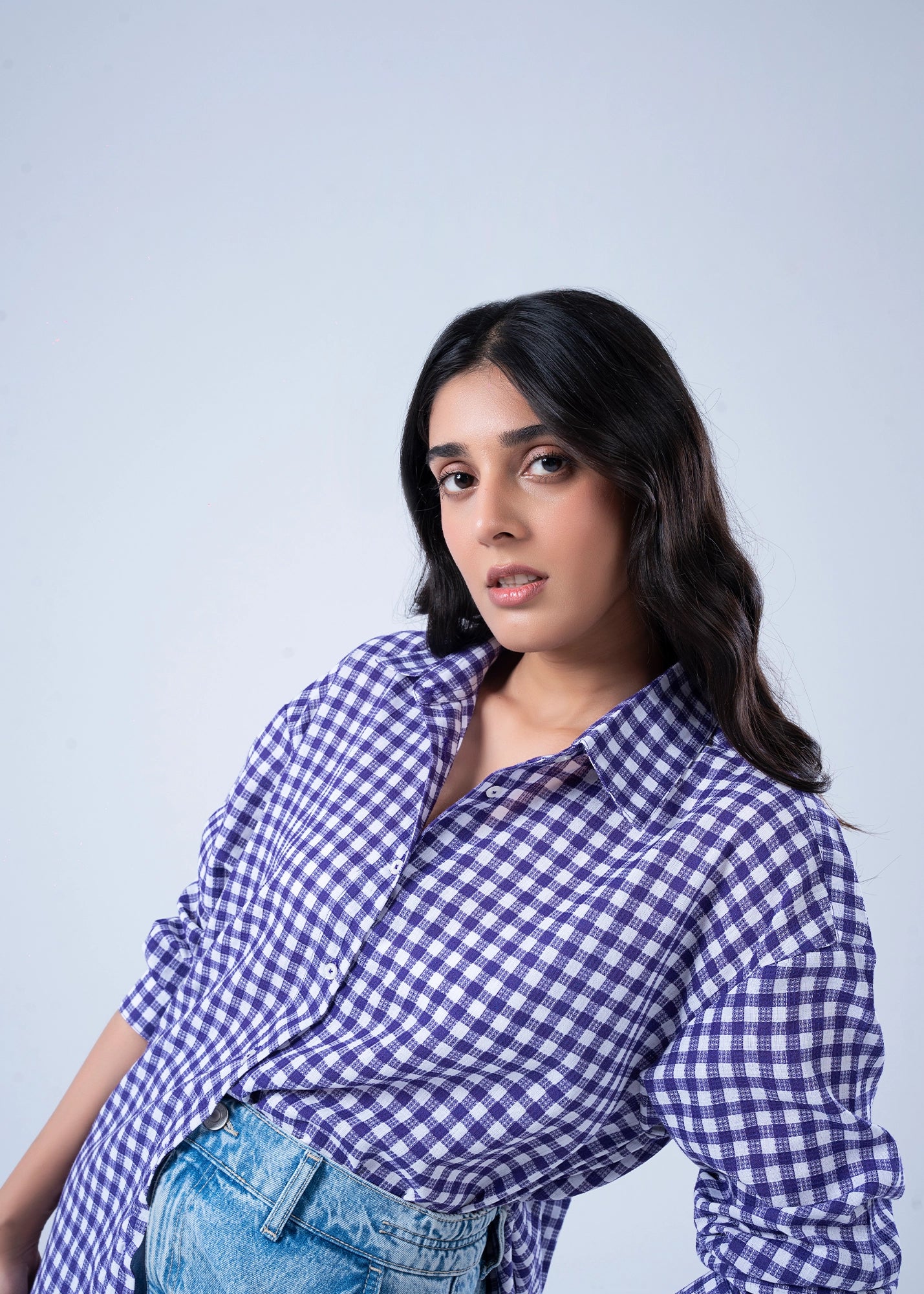 WOVEN TOP PURPLE CHECK - LDS-7100