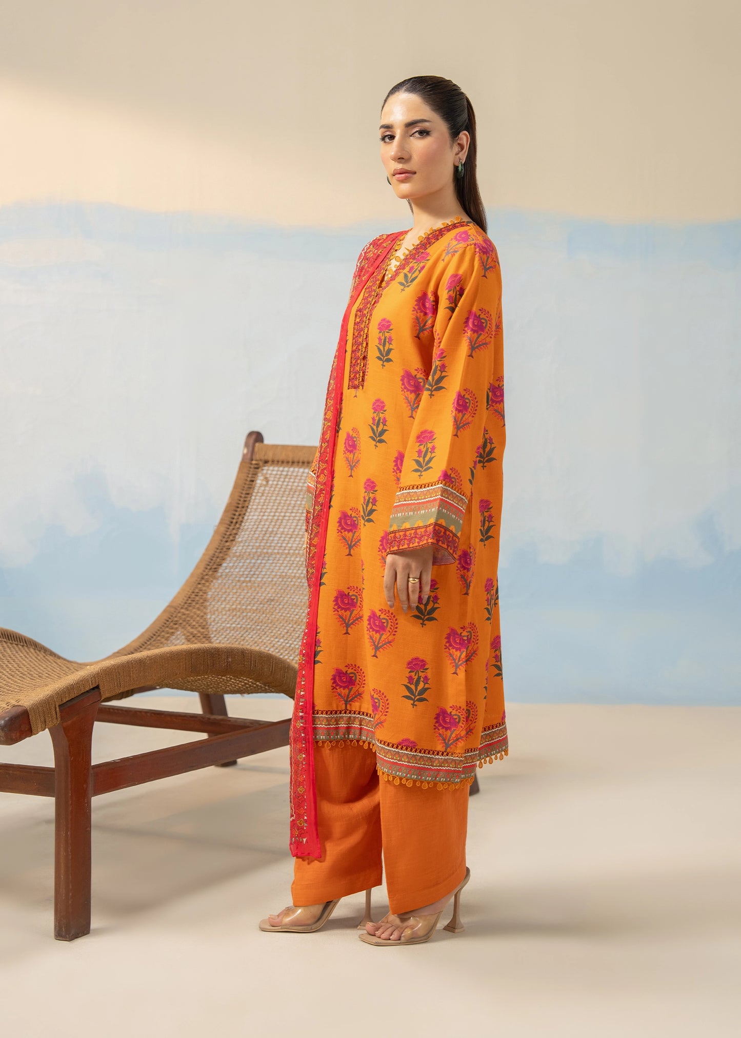 3 PCS SUIT ORANGE PRINTED - LDS-7107