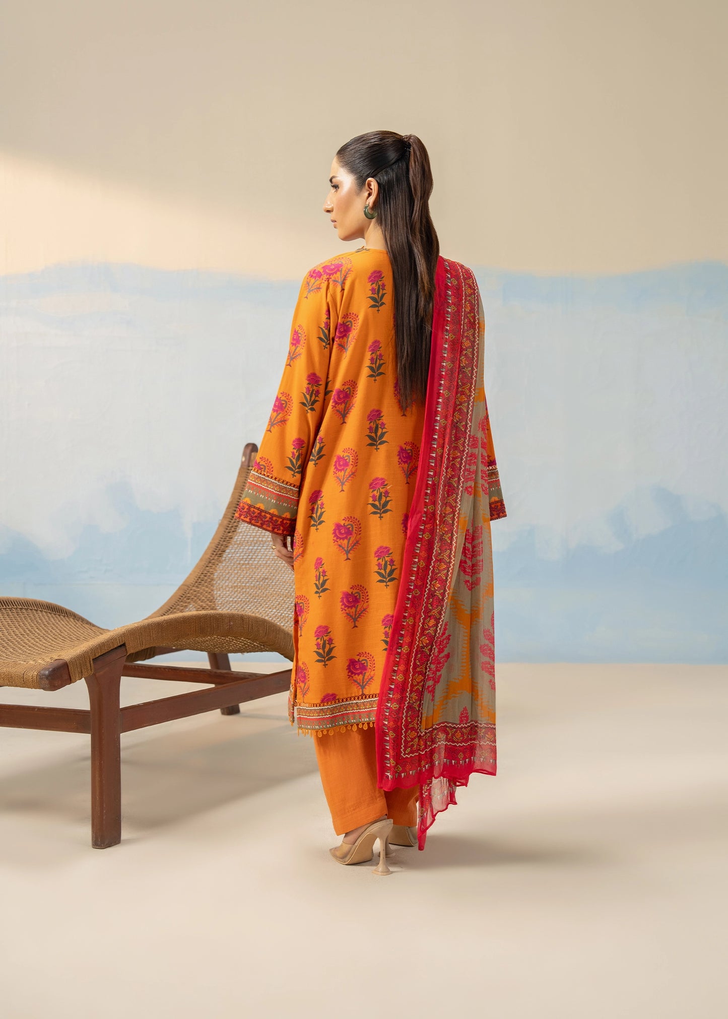 3 PCS SUIT ORANGE PRINTED - LDS-7107