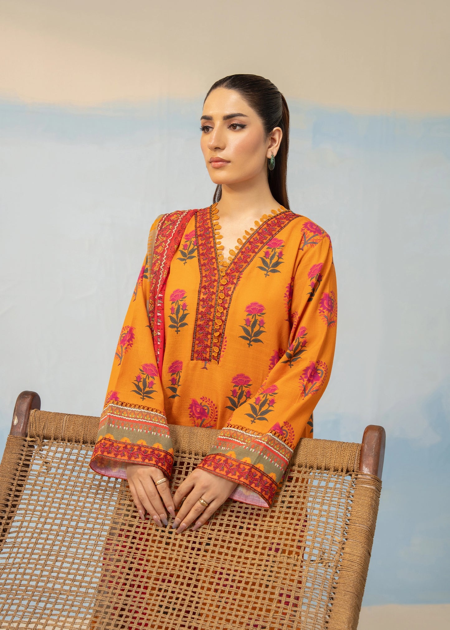 3 PCS SUIT ORANGE PRINTED - LDS-7107