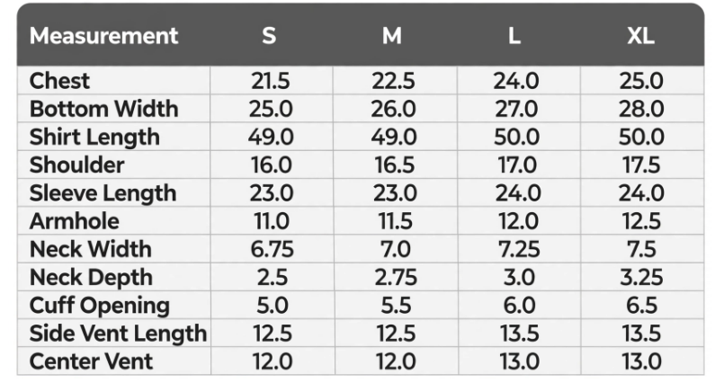 Women's Long Dress Indigo Size Chart