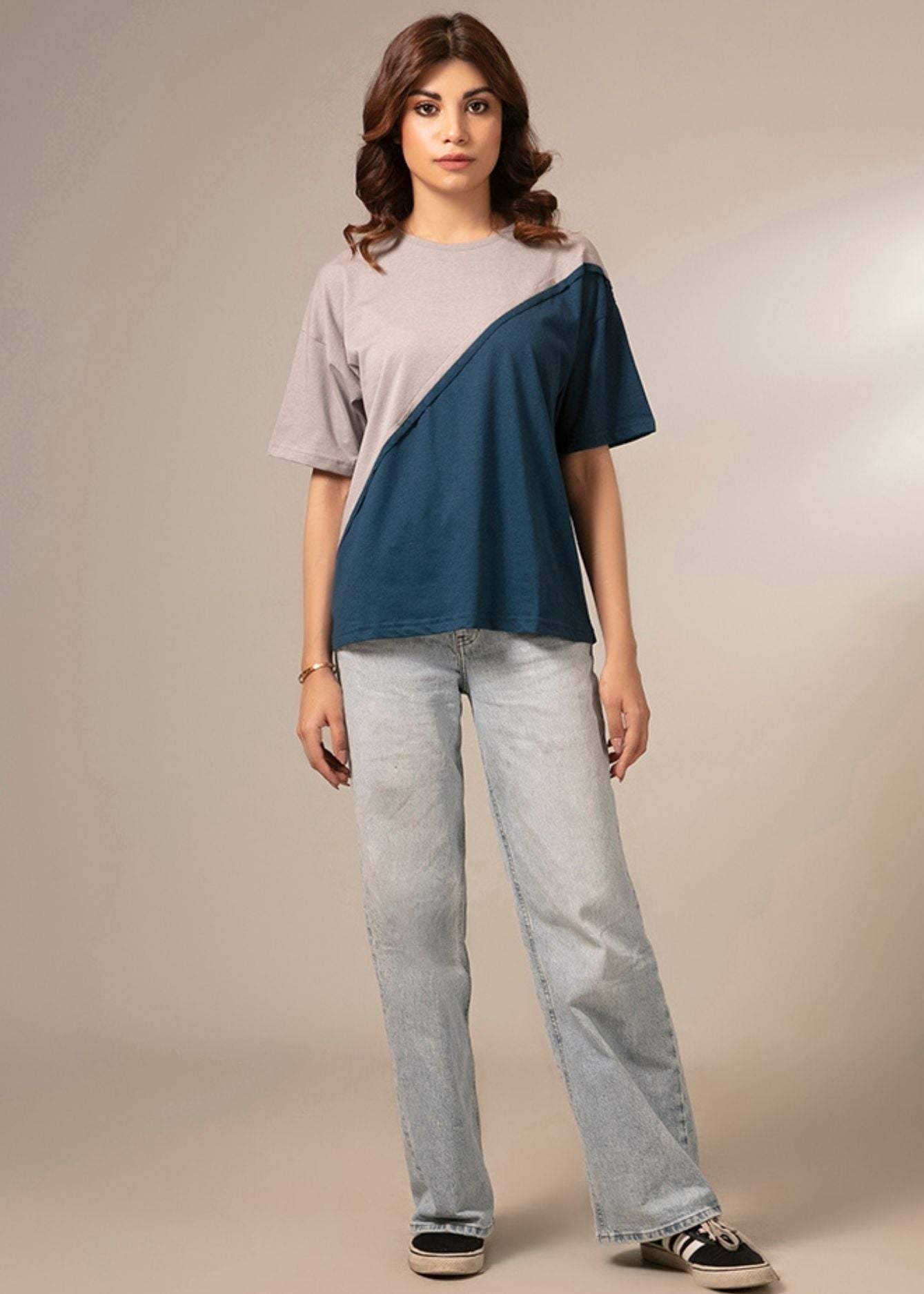 Picture of LDS-A1713 FASHION T-SHIRTGREY/NAVY - Chenone Official - Online Shopping