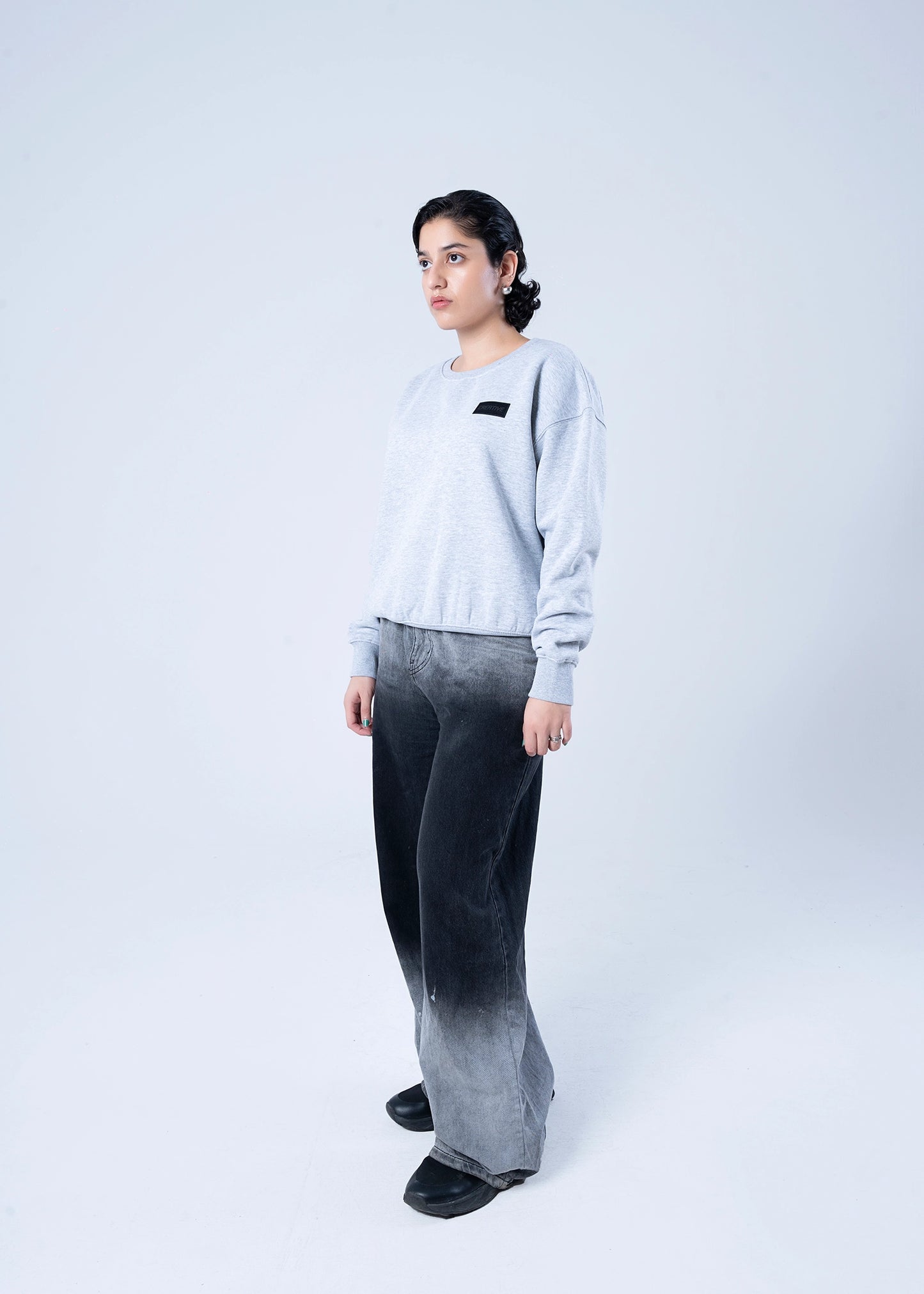 SWEAT SHIRT KNITTED GREY MELANGE - LDS-A1786