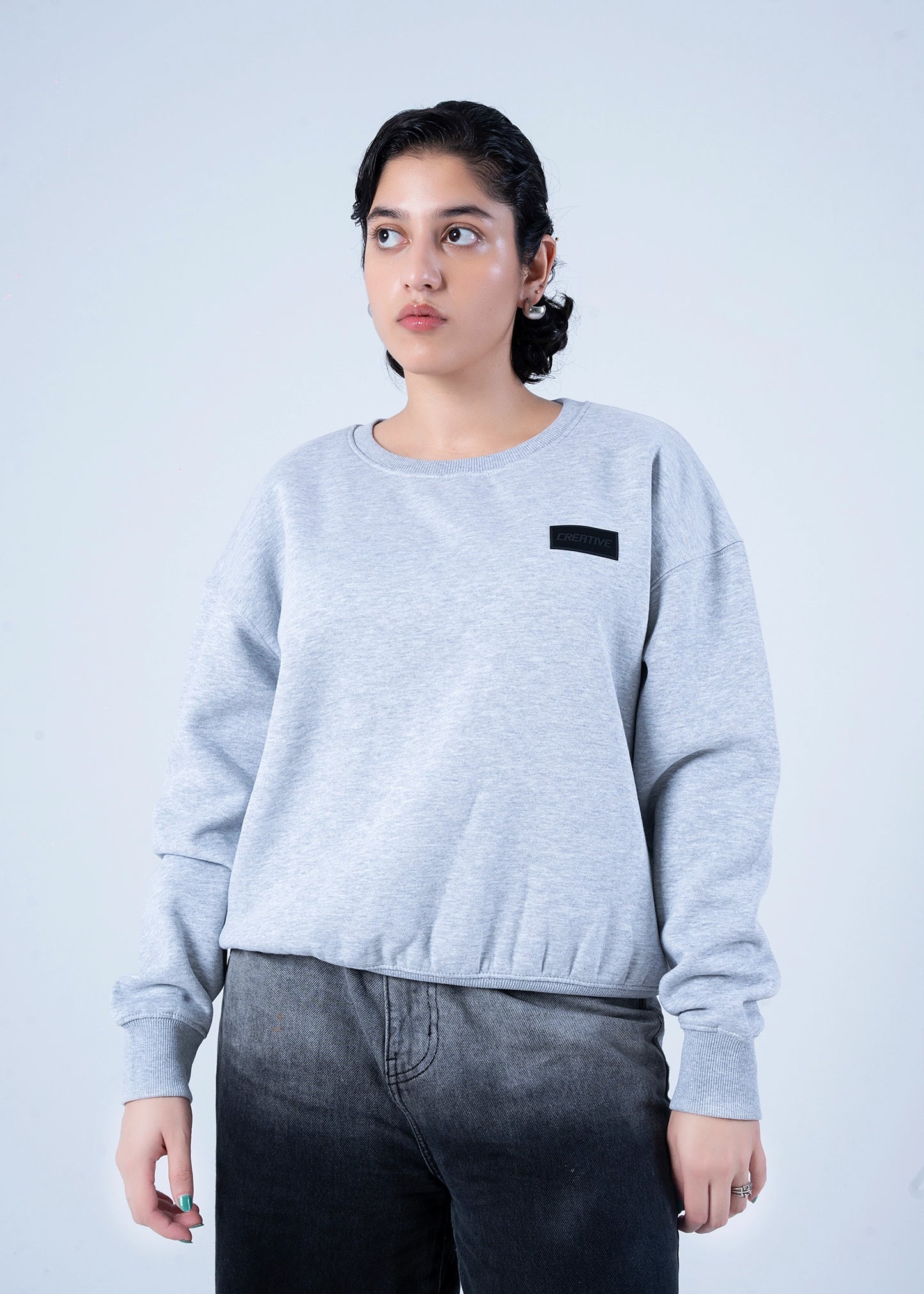 SWEAT SHIRT KNITTED GREY MELANGE - LDS-A1786