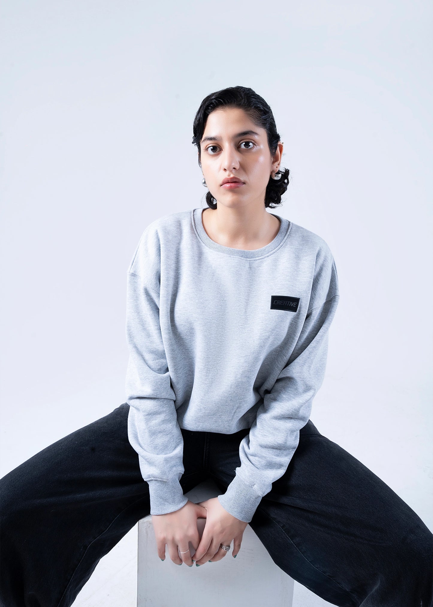 SWEAT SHIRT KNITTED GREY MELANGE - LDS-A1786