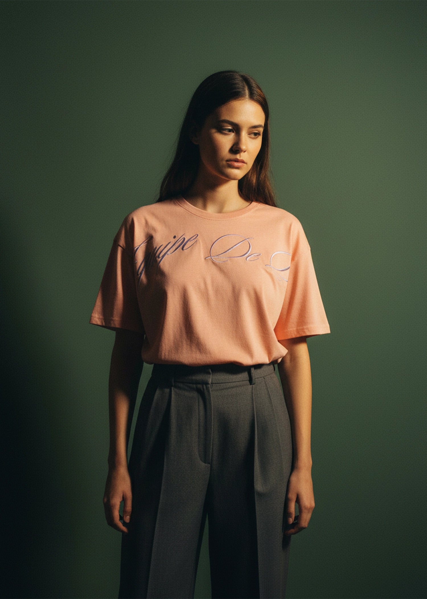 Men's pink knitted top, short sleeves, crew neck, front script logo