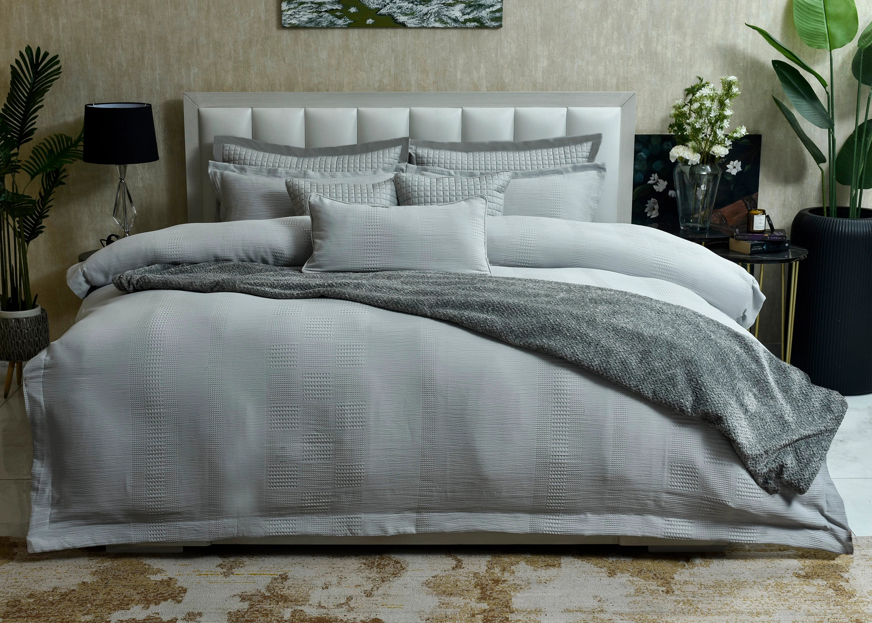 9 PCS DUVET COVER SET WAFFLE GREY