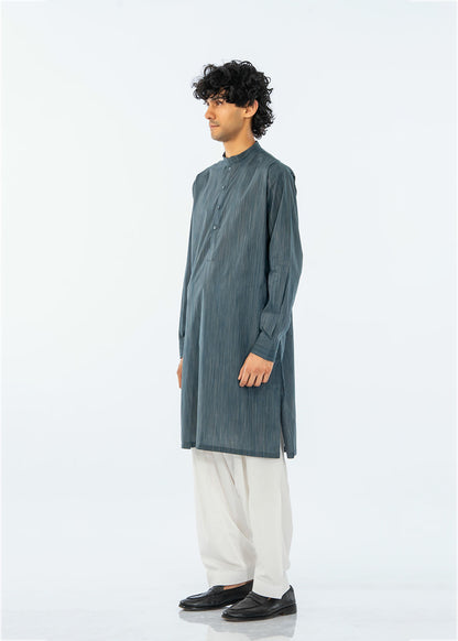 SINGLE KURTA COTTON YARD DYED TEAL BLUE GTS-6552