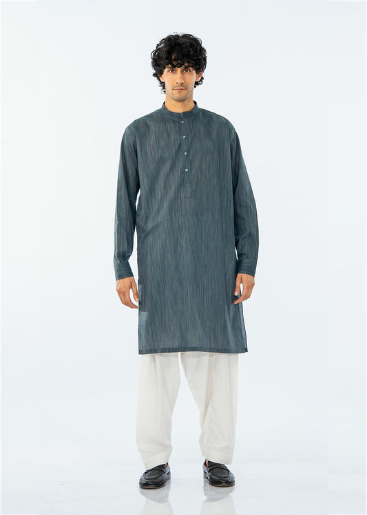 SINGLE KURTA COTTON YARD DYED TEAL BLUE GTS-6552