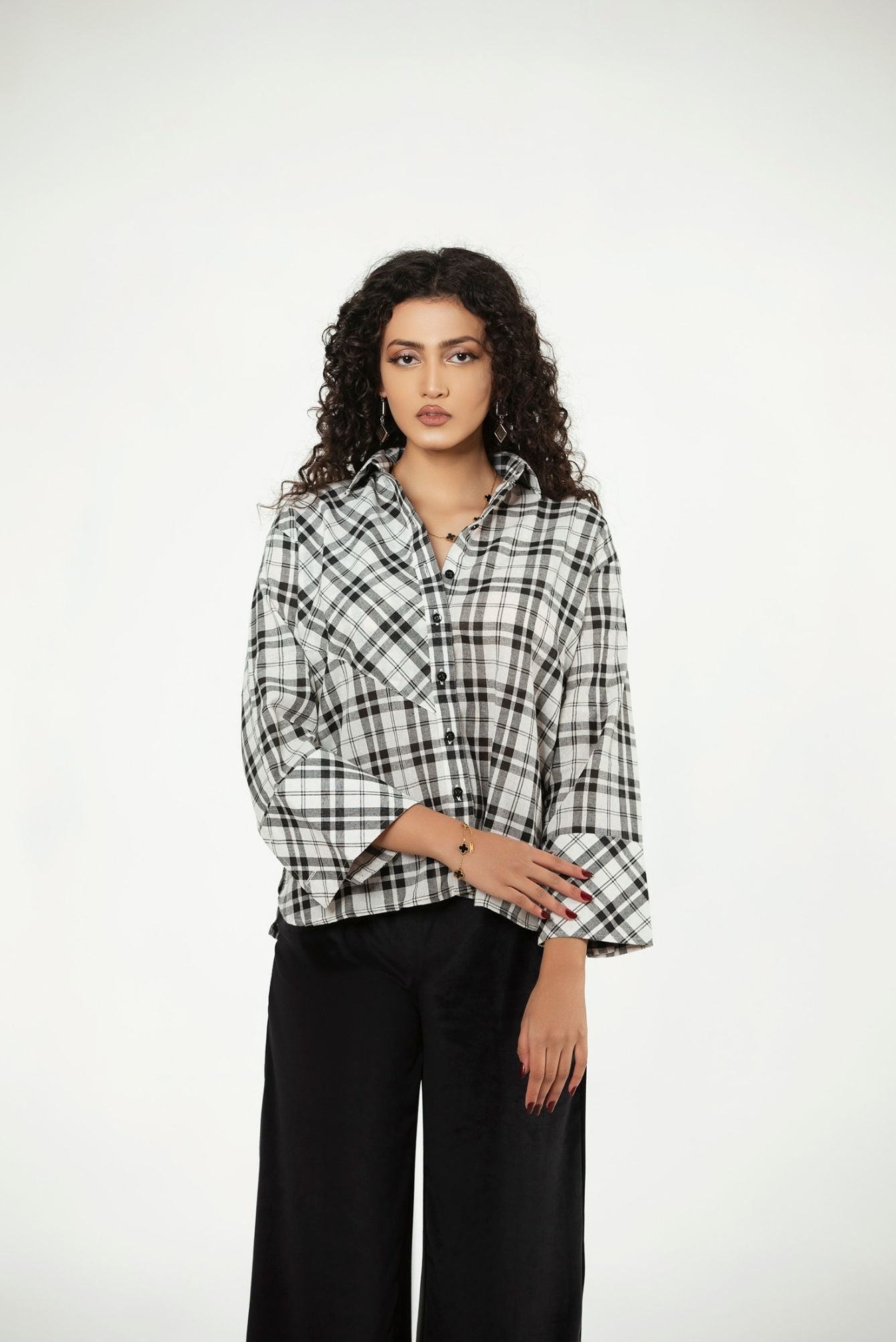 Picture of LDS-6964 FASHION TOP BLACK CHECK - Chenone Official - Online Shopping