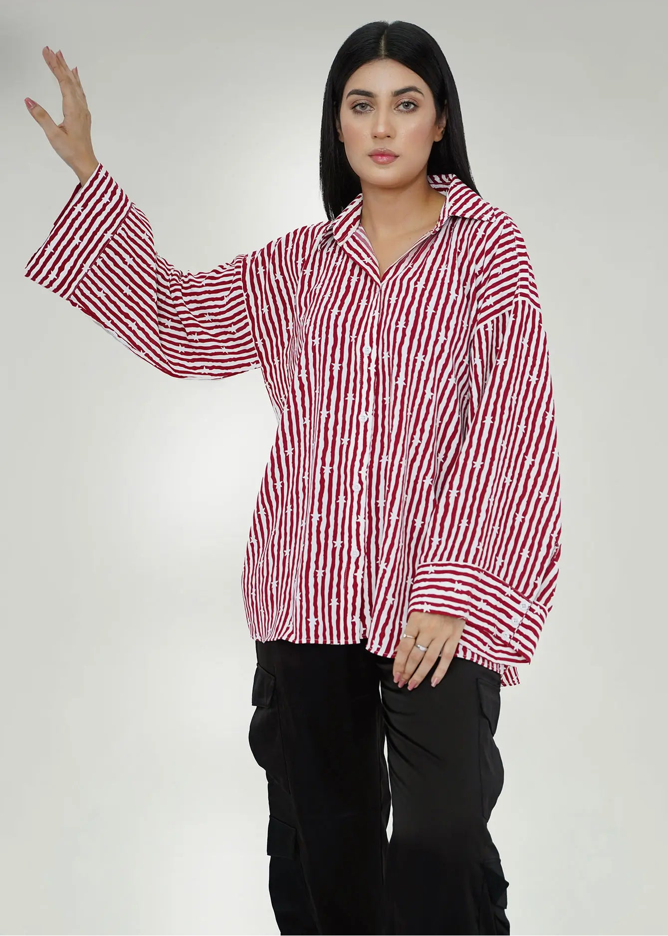 Picture of LDS-7102 WESTERN TOP MAROON STRIPES - Chenone Official - Online Shopping