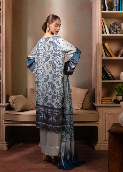 3 PCS SUIT BLUE SILK PRINTED - LDS-7154