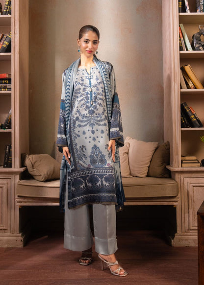 3 PCS SUIT BLUE SILK PRINTED - LDS-7154