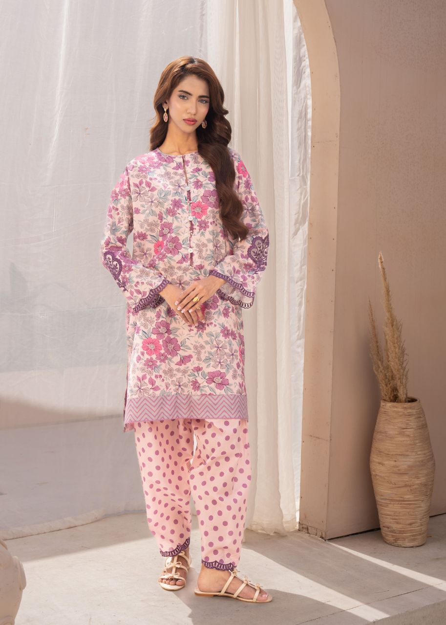 2 PCS EMBROIDERED SUIT L\PINK LDS-7161