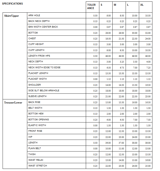 Women's  2 Pcs Suit Cream Size Chart