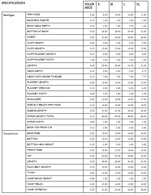 Women's  Co-Ord Set Rust Size Chart