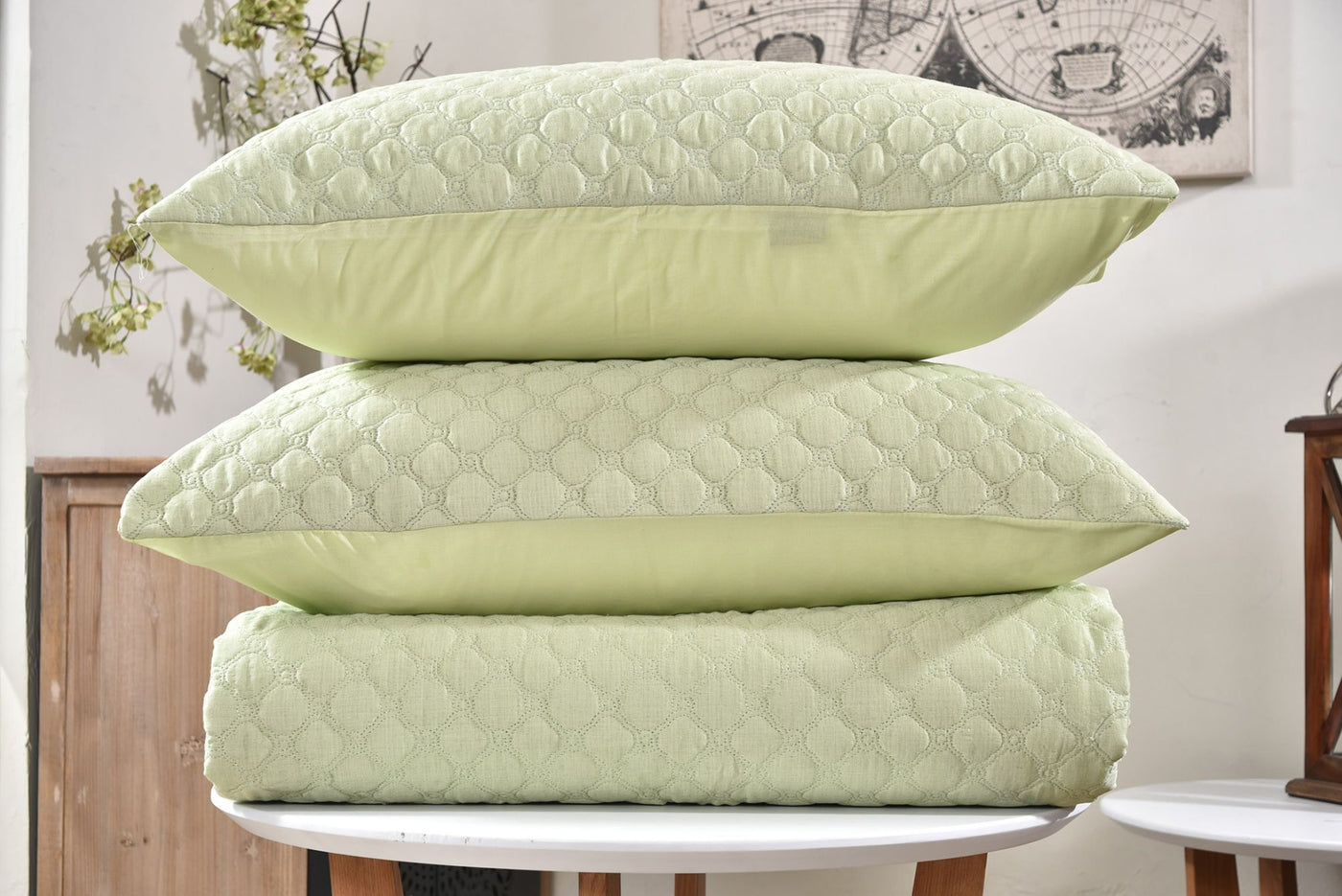 3 PCS BED SPREAD DOUBLE MINT LEAF-22