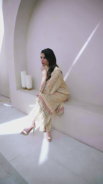 2 PCS SUIT YELLOW PRINTED LDS-7146
