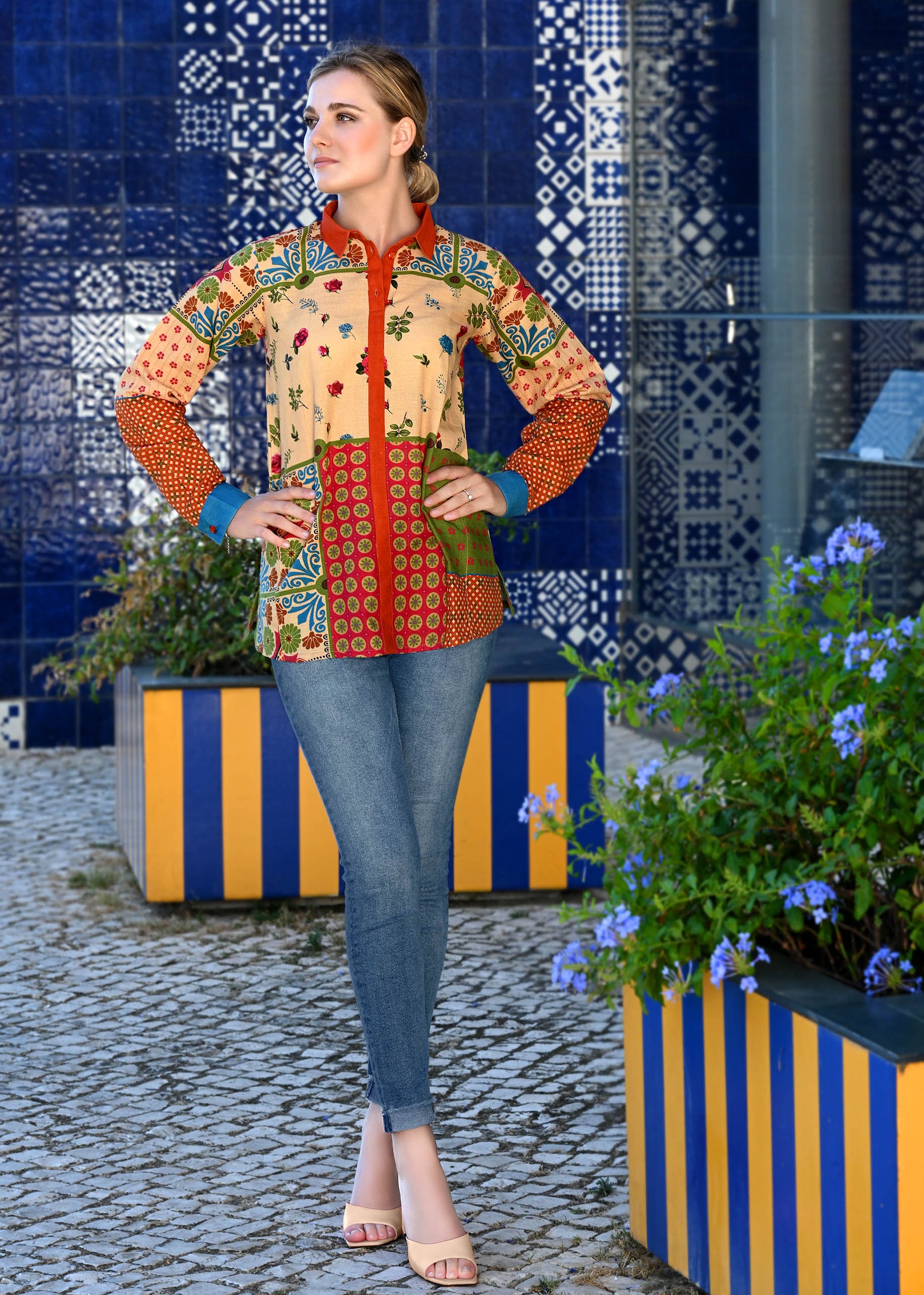 Picture of LDS-6268 SHORT SHIRT ROSE GARDEN BEIGE - Chenone Official - Online Shopping