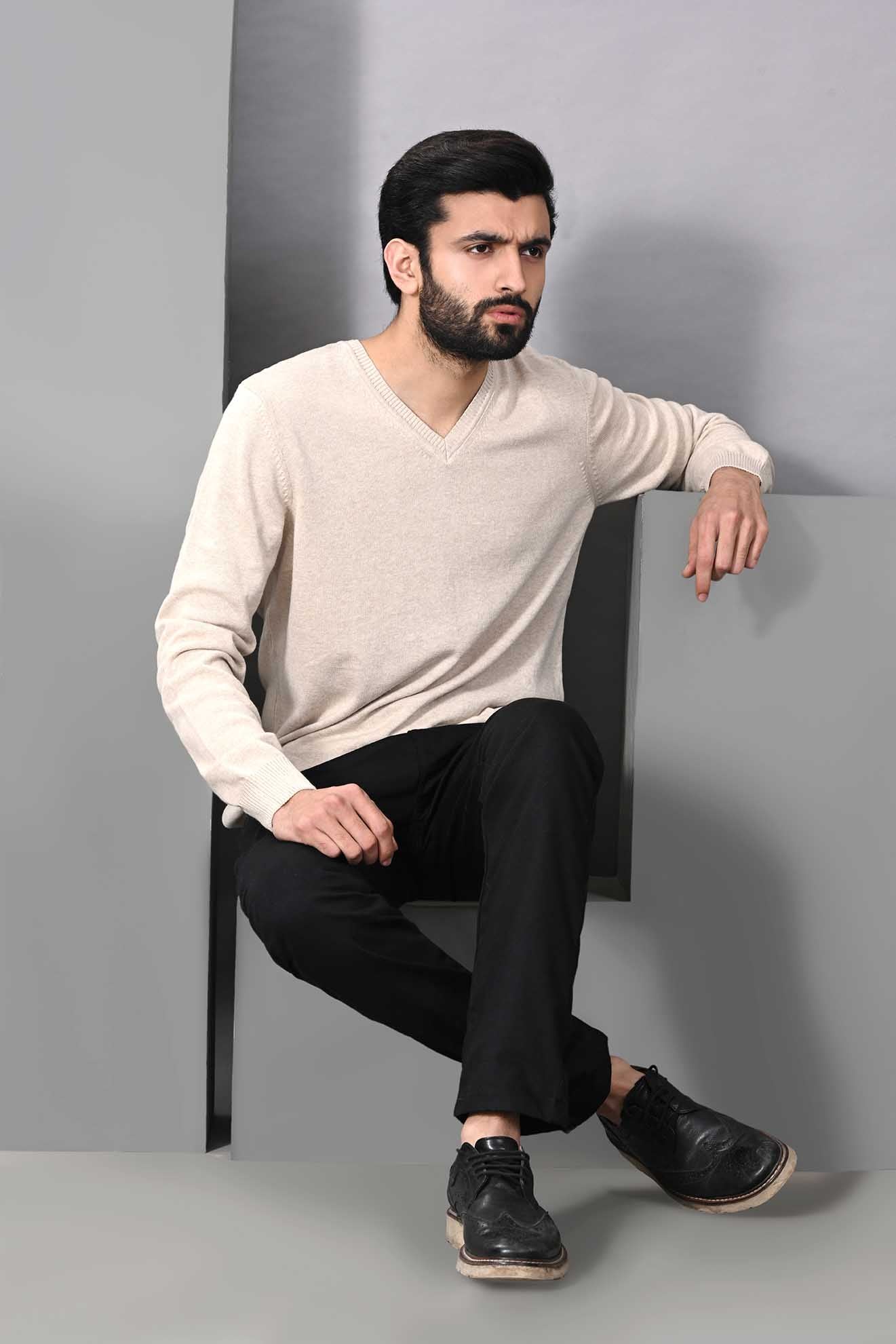 GTS-B3490 SWEATER V/NECK CREAM