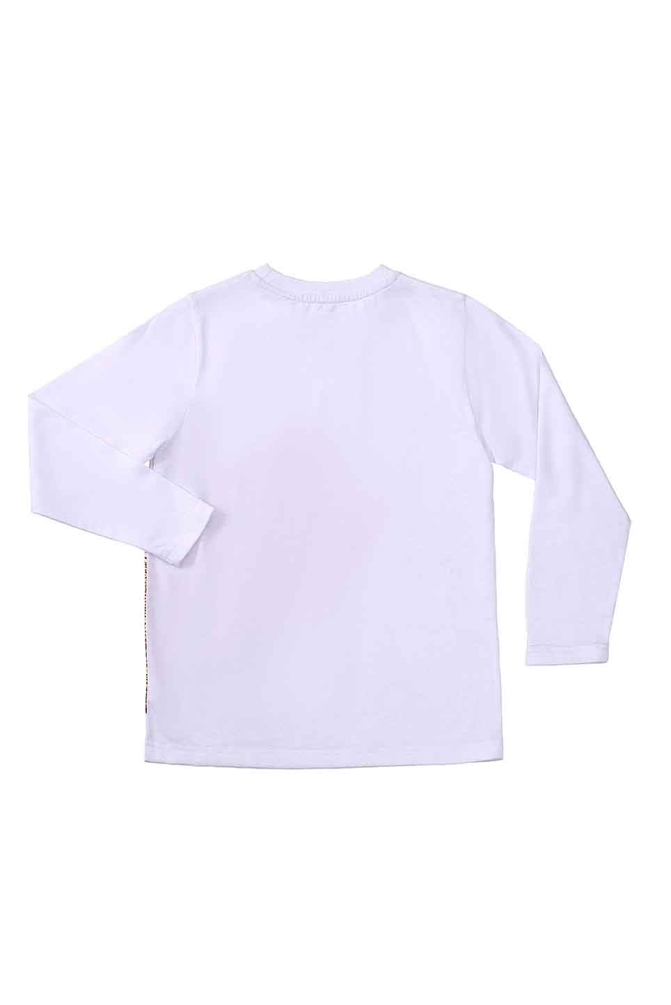 Boys' white knit long-sleeve T-shirt with crew neck, plain back