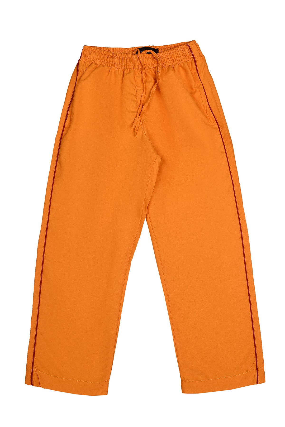 Girls' orange pull-on trousers with elastic waistband and drawstring