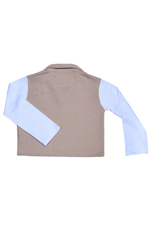Girls' two-tone sweatshirt, beige body with light sleeves, crew neckline