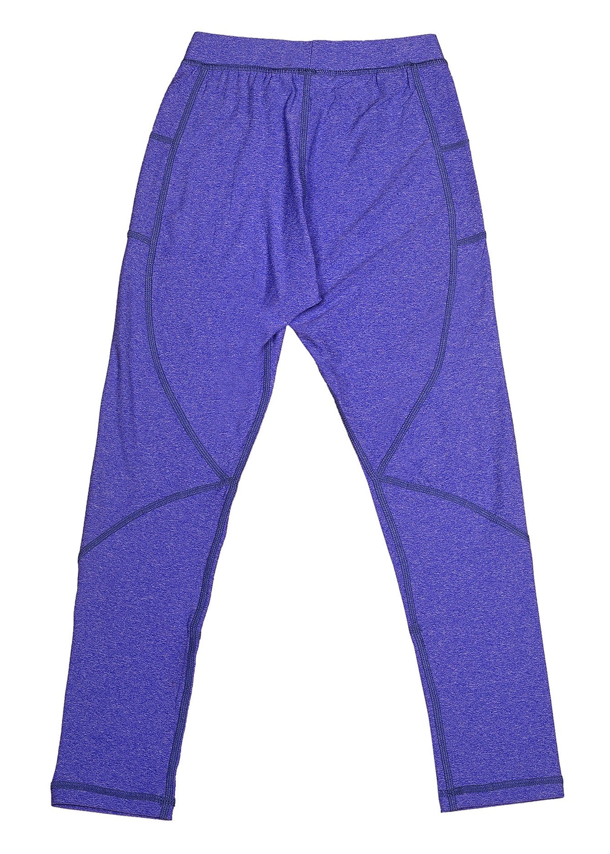 Girls' purple jegging pants with elastic waistband and stretch knit panels, ankle length