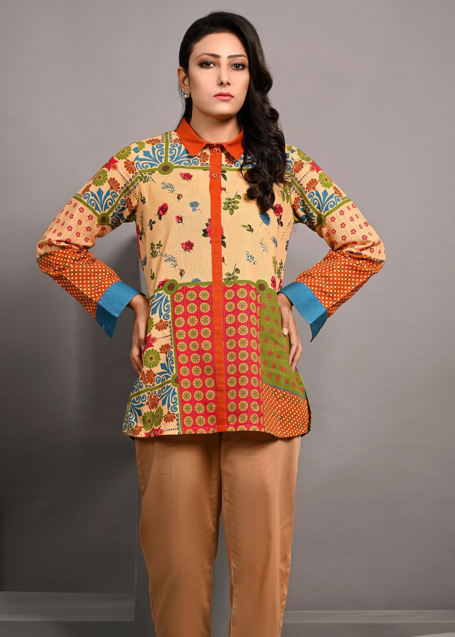 Picture of LDS-6268 SHORT SHIRT ROSE GARDEN BEIGE - Chenone Official - Online Shopping