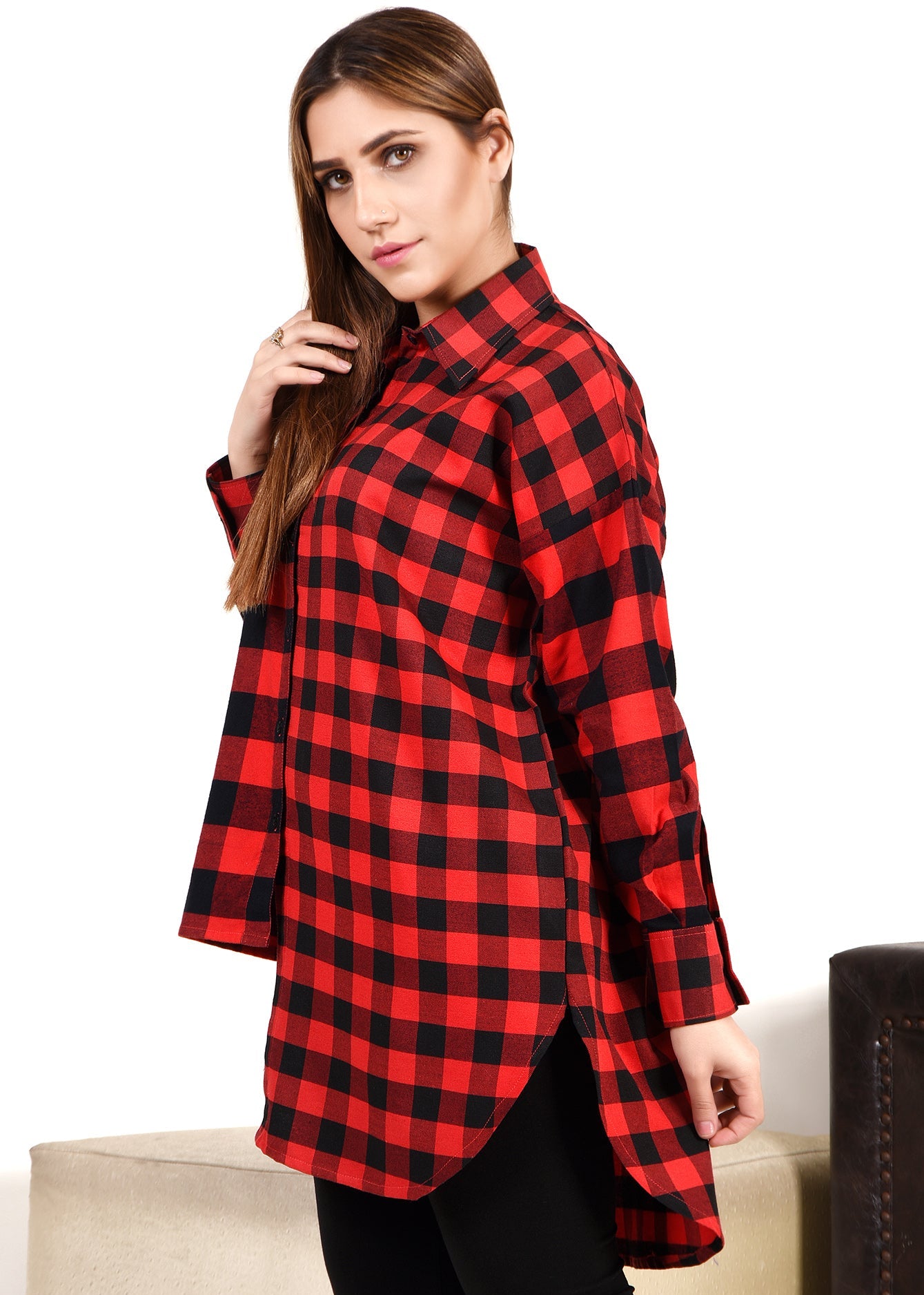 Picture of LDS-6439 WESTERN SHIRT RED CHECK - Chenone Official - Online Shopping