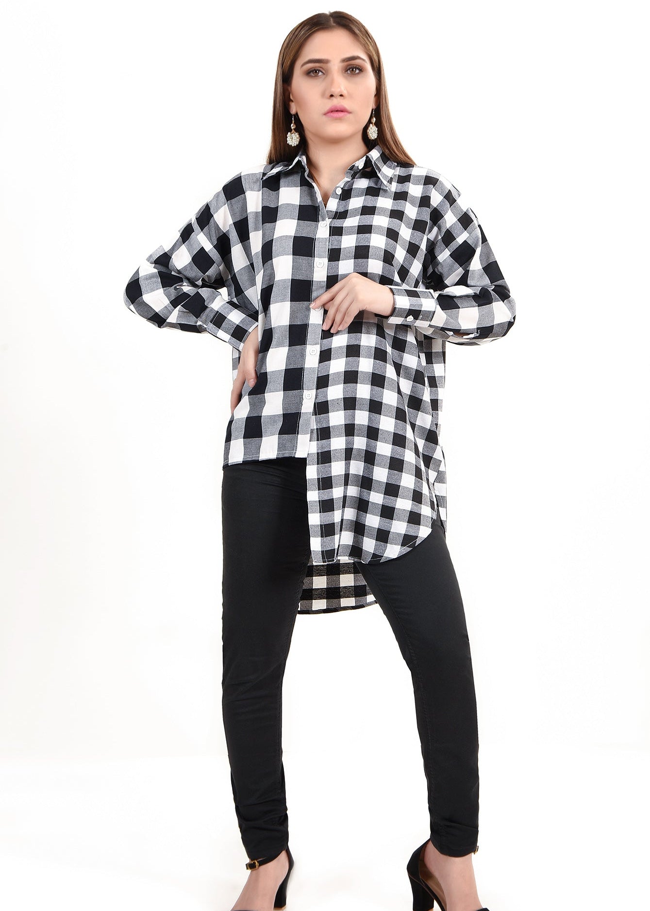 Picture of LDS-6439 WESTERN SHIRT WHITE CHECK - Chenone Official - Online Shopping