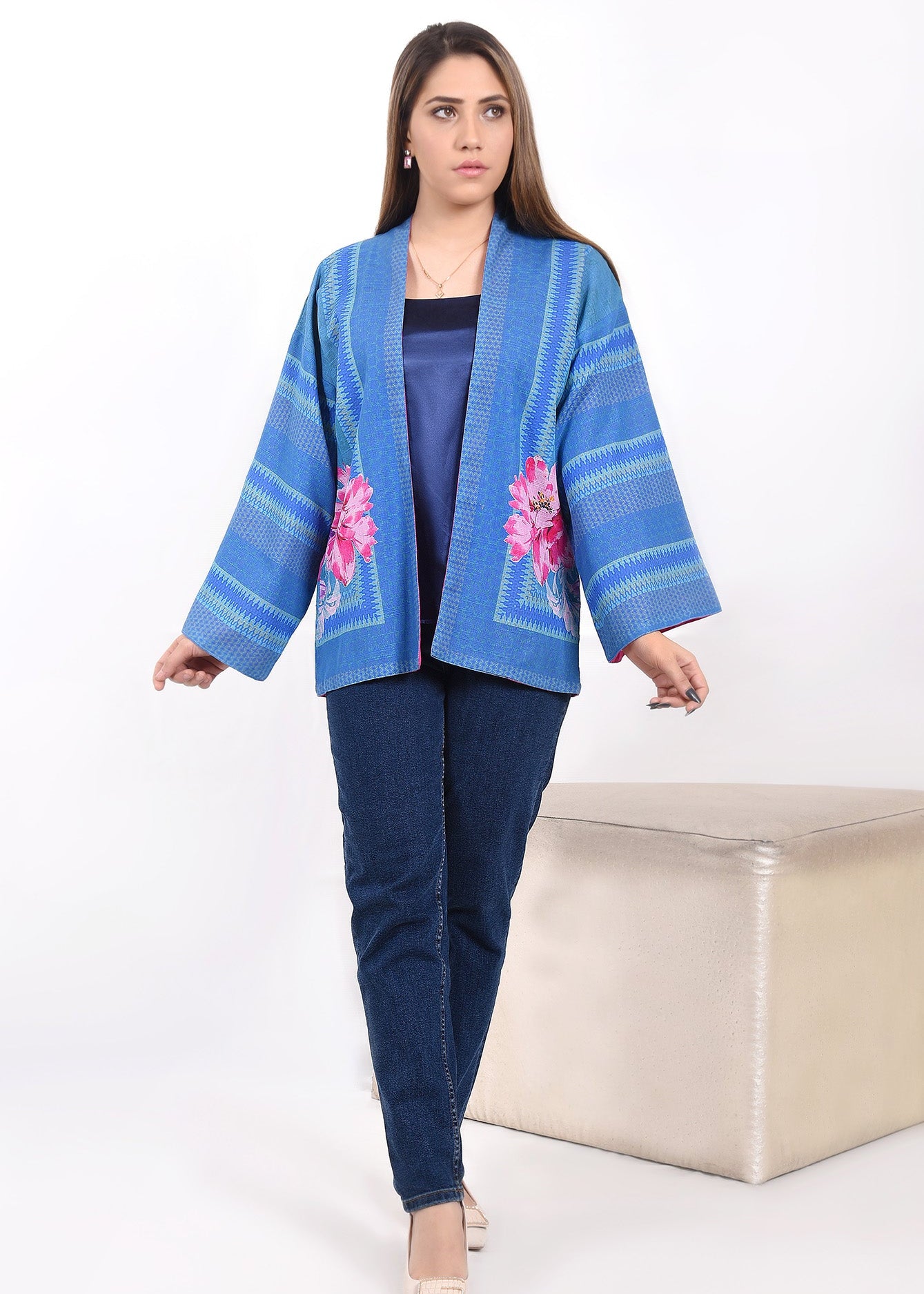 Picture of LDS-6446 SHRUG INDIGO THEME TEAL - Chenone Official - Online Shopping