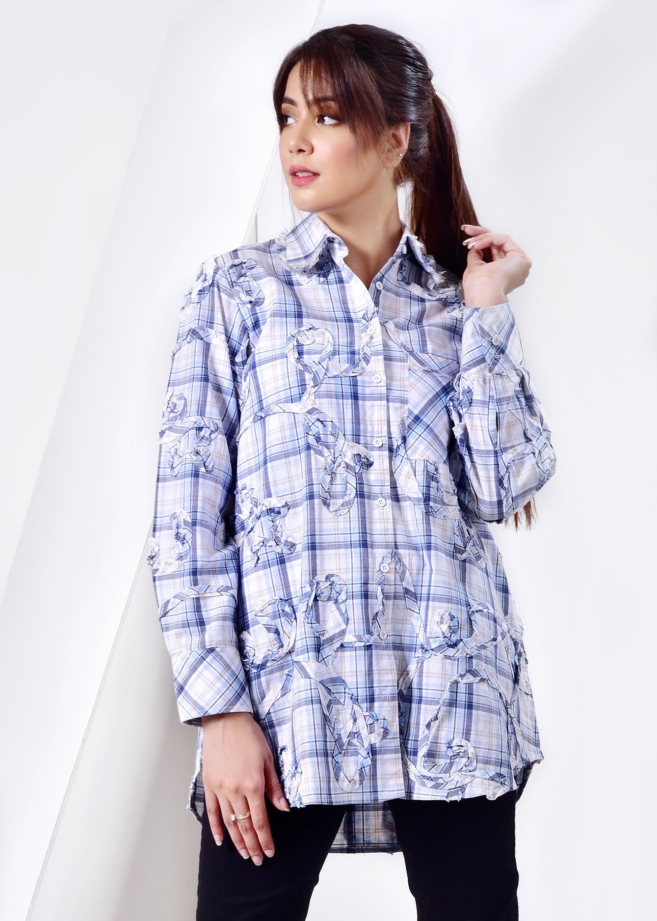 Picture of LDS-6489 WESTERN SHIRT S/BLUE CHECK - Chenone Official - Online Shopping