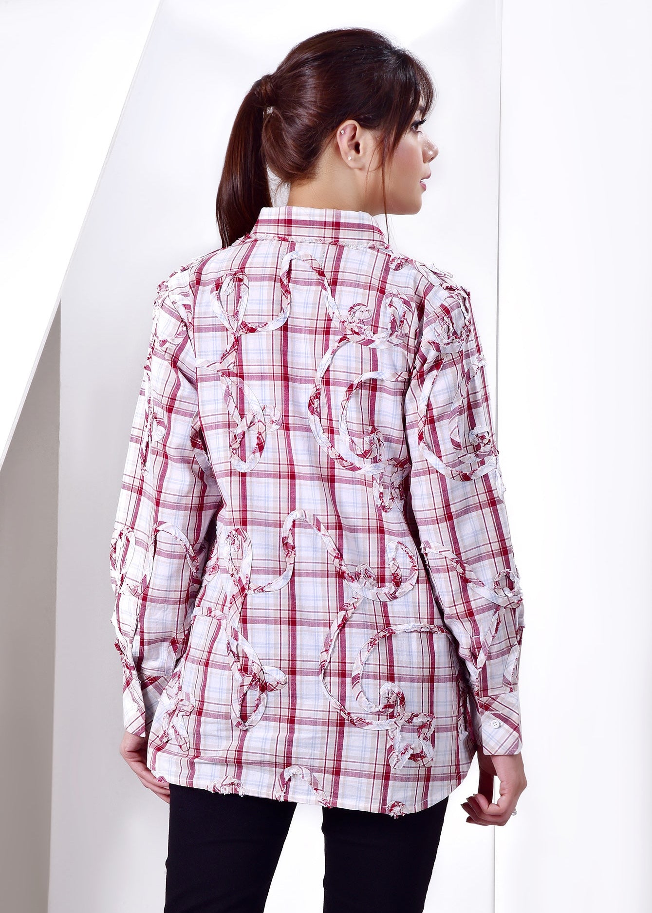 Picture of LDS-6489 SHIRT CASUAL MAROON CHECK - Chenone Official - Online Shopping