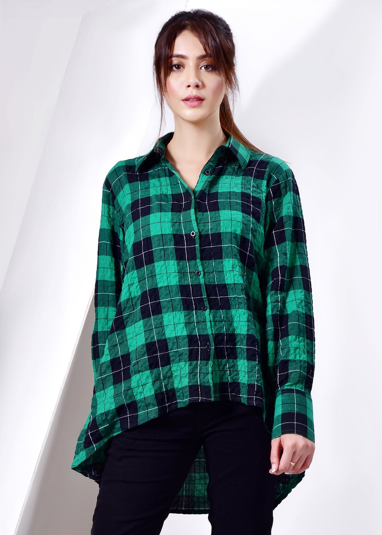 Picture of LDS-6490 WESTERN SHIRT CASUAL GREEN CHECK - Chenone Official - Online Shopping