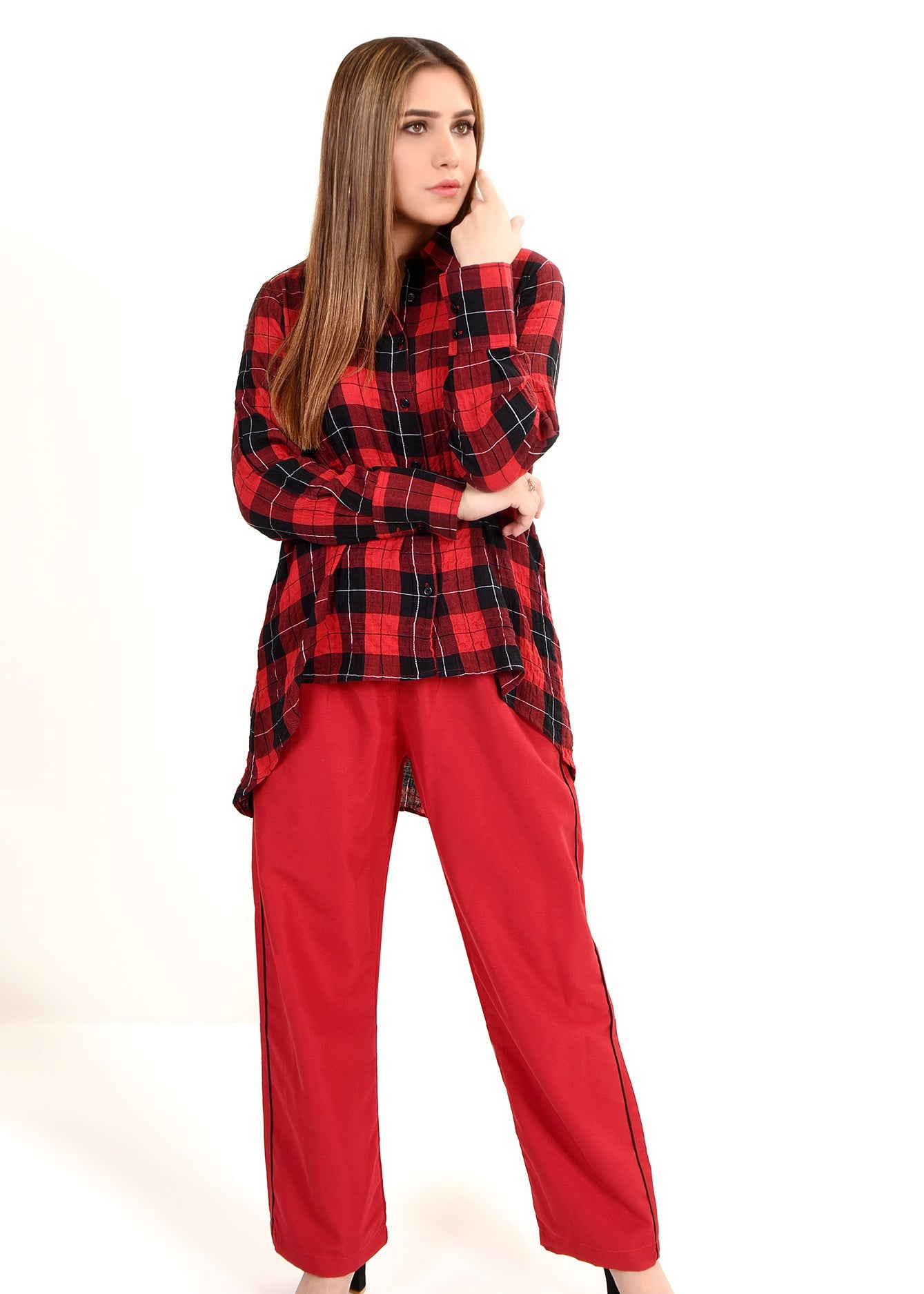 Picture of LDS-6490 WESTERN SHIRT CASUAL RED CHECK - Chenone Official - Online Shopping