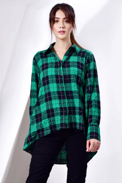 LDS-6490 WESTERN SHIRT CASUAL GREEN CHECK