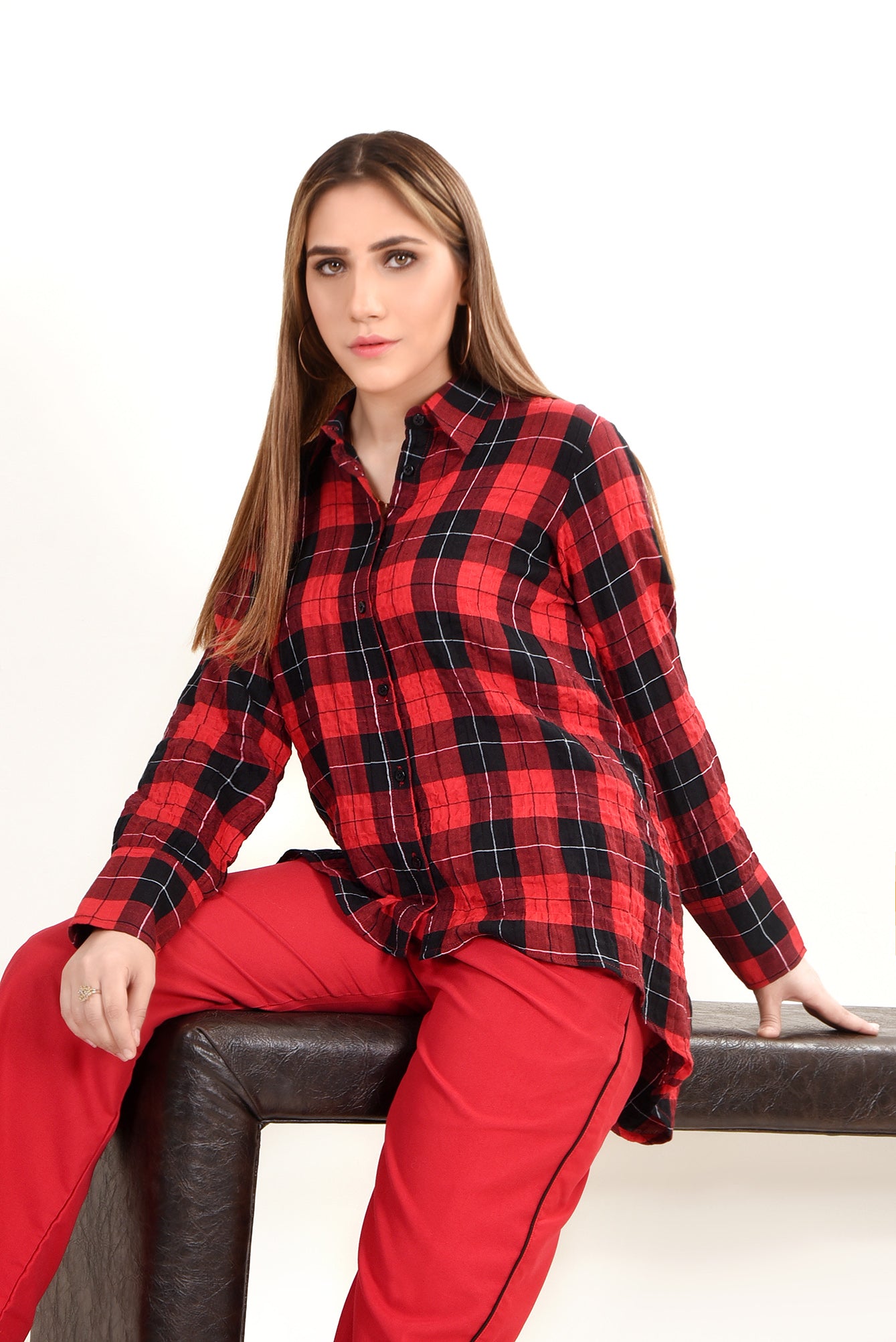 LDS-6490 WESTERN SHIRT CASUAL RED CHECK